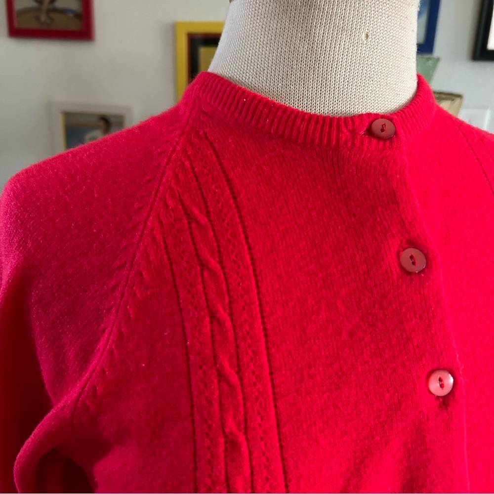 SOLD SOLD Vintage 1950s Sweater Red Orange Cardigan M L Pinup Rockabilly 50s - Picture 6 of 8